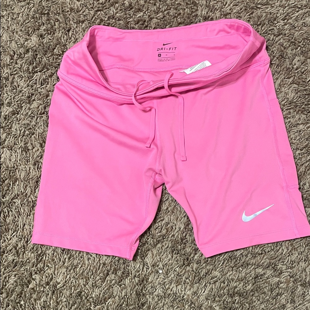 Nike Women’s Pink Dri-FIT Bike Shorts with White Swoosh